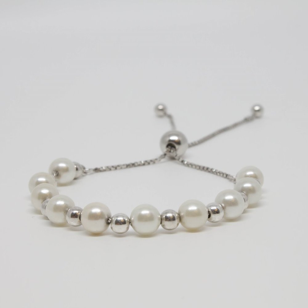 ⭐Sterling Silver Bracelet 4 & 6mm Bead and Pearl